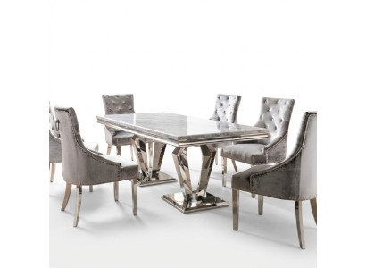 Mesa de comedor moderna para el comedor, la sala de estar y la cocina, mesa de diseño de metal.