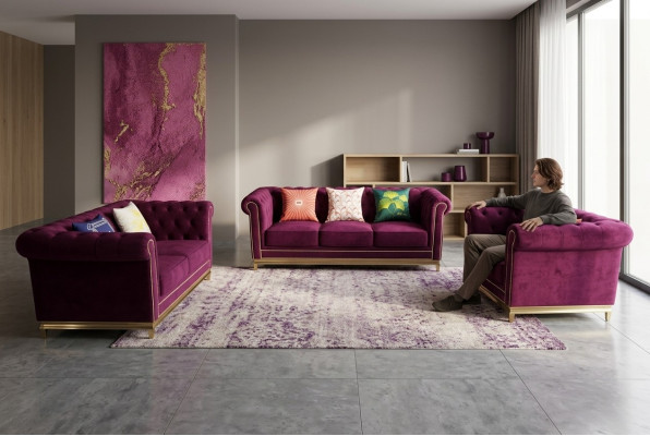 Sofá de 3 plazas + 2 plazas + 1 plaza Muebles Tapizado en tela y cuero Diseño Chesterfield moderno
