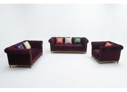 Sofá de 3 plazas + 2 plazas + 1 plaza Muebles Tapizado en tela y cuero Diseño Chesterfield moderno