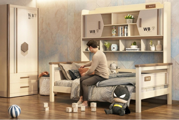 Conjunto de 2 piezas para habitación infantil: litera armario brillante muebles juveniles nuevos.