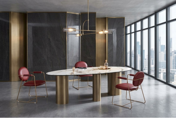 Muebles de comedor acero inoxidable Mesa ovalada Diseño de mesa Mesa de comedor de lujo Redonda Nueva