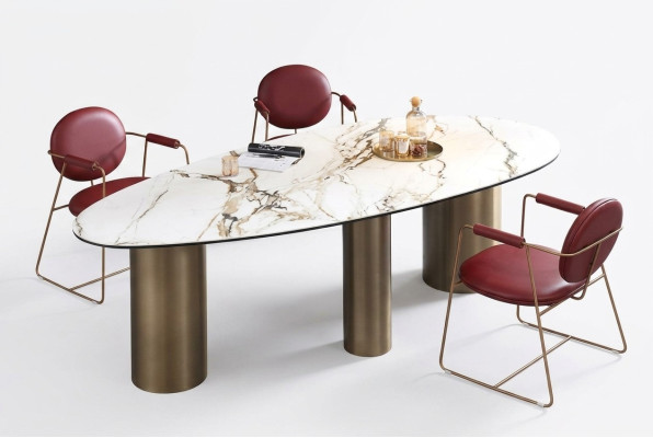Muebles de comedor acero inoxidable Mesa ovalada Diseño de mesa Mesa de comedor de lujo Redonda Nueva