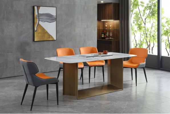 Mesas de lujo Mesa de comedor Acero inoxidable Muebles Columna Mesa Mármol Estilo Mesas de comedor Metal
