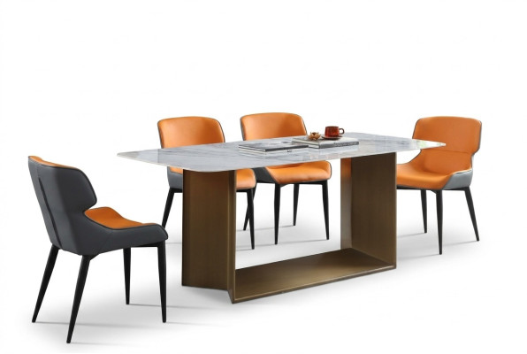 Mesas de lujo Mesa de comedor Acero inoxidable Muebles Columna Mesa Mármol Estilo Mesas de comedor Metal