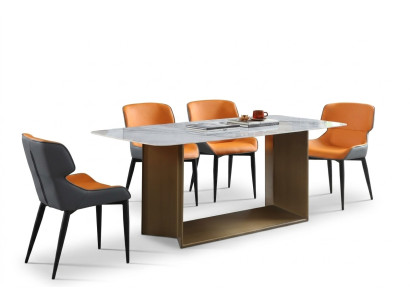 Mesas de lujo Mesa de comedor Acero inoxidable Muebles Columna Mesa Mármol Estilo Mesas de comedor Metal