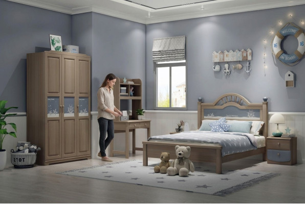 Juego de habitación juvenil infantil dormitorio moderno armario cama mesita de noche mesa 5 piezas.