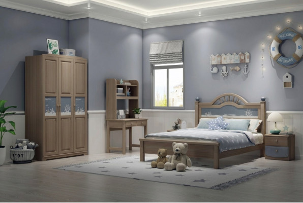 Juego de habitación juvenil infantil dormitorio moderno armario cama mesita de noche mesa 5 piezas.