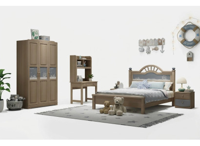 Juego de habitación juvenil infantil dormitorio moderno armario cama mesita de noche mesa 5 piezas.