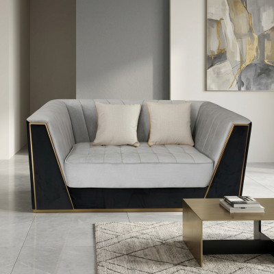 Sofá de lujo de 2 plazas, diseño de muebles, tapizado negro en tela de terciopelo. Sofás y sillones.