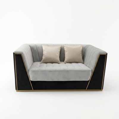 Sofá de lujo de 2 plazas, diseño de muebles, tapizado negro en tela de terciopelo. Sofás y sillones.