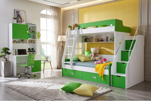 Cama juvenil Escritorio Armario Verde NUEVO Juego completo de habitación juvenil infantil