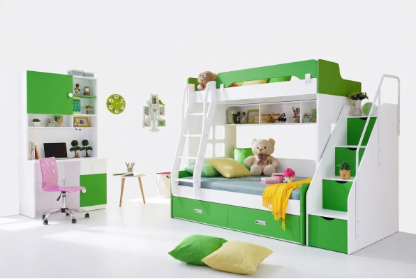 Cama juvenil Escritorio Armario Verde NUEVO Juego completo de habitación juvenil infantil