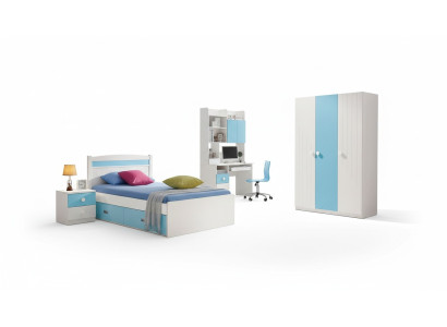 Conjunto completo para niños habitación juvenil Cama Cómoda Armario Mesa Oficina 4 piezas Muebles