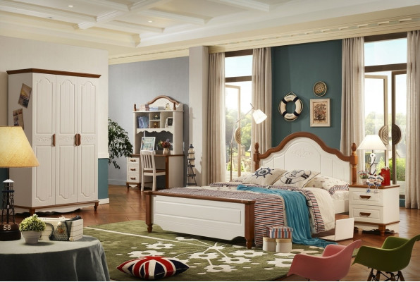 Juego completo de cama, mesita de noche, armario, muebles de dormitorio de diseño, nuevos, 5 piezas.