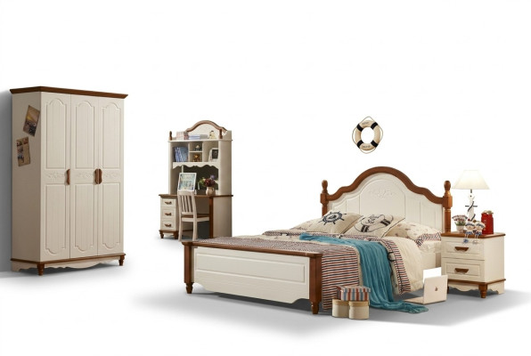 Juego completo de cama, mesita de noche, armario, muebles de dormitorio de diseño, nuevos, 5 piezas.