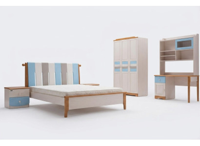 Mesa de cama de madera real Armario Nuevo Conjunto completo de 5 piezas Dormitorio de madera