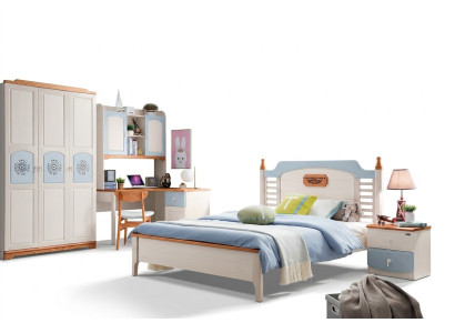 Conjunto de dormitorio de 5 piezas. Cama 2x mesita de noche Escritorio Cama infantil Muebles de madera maciza