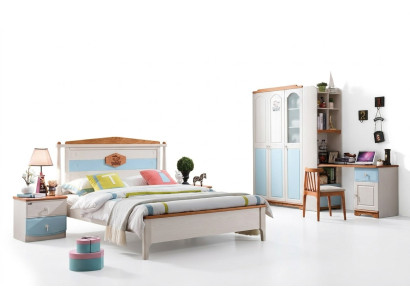 Conjunto de habitación juvenil completo para niños: cama, armario, cómoda, 5 piezas en madera maciza.
