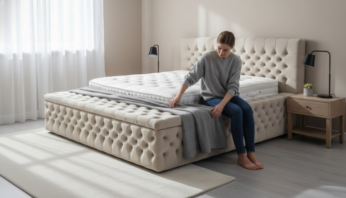 Chesterfield Doble Hotel Camas Dormitorio Cuero Moderno Cama Acolchada