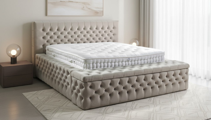 Chesterfield Doble Hotel Camas Dormitorio Cuero Moderno Cama Acolchada