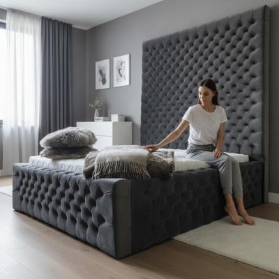 Diseñador cama Chesterfield moderna en estilo de lujo moderno con cabecera alta