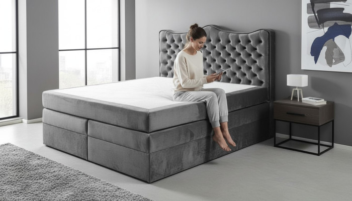 Cama somier Textil Cuero Hotel tapizado Cama Tela 180x200cm Muebles de terciopelo