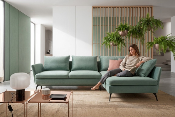 Sala de estar verde muebles textil sofás sofá esquinero sofá en forma de L muebles tapizados.