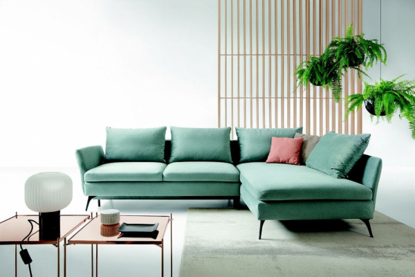 Sala de estar verde muebles textil sofás sofá esquinero sofá en forma de L muebles tapizados.