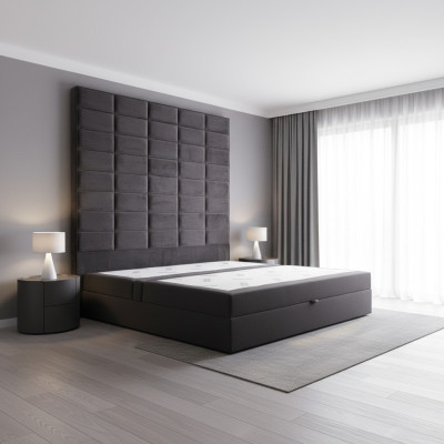 Cama tapizada doble marrón de 180x200 cm de lujo, diseño de muebles nuevos con panel de pared.
