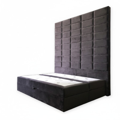 Cama tapizada doble marrón de 180x200 cm de lujo, diseño de muebles nuevos con panel de pared.