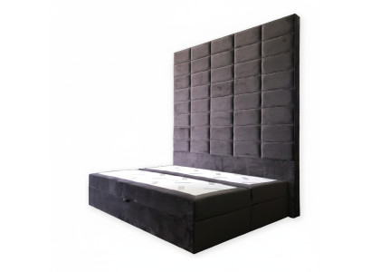 Cama tapizada doble marrón de 180x200 cm de lujo, diseño de muebles nuevos con panel de pared.