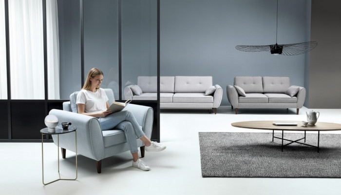 Sofá moderno de lujo, juego de 3+2+1 asientos en textil, conjuntos completos de muebles nuevos.