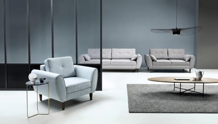 Sofá moderno de lujo, juego de 3+2+1 asientos en textil, conjuntos completos de muebles nuevos.
