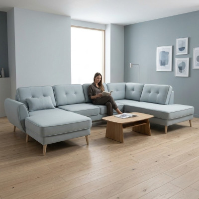 Muebles de sala de estar, sofá esquinero, sofá de tela, sofá de diseño, sofás esquineros en forma de U, tapicería moderna.