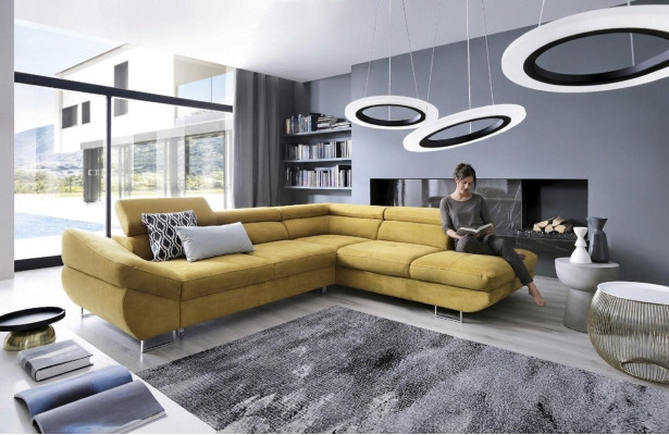 Esquinero Sofás Sets en forma de L Sofá acolchado suave Mobiliario de sala Telas Amarillo Nuevo