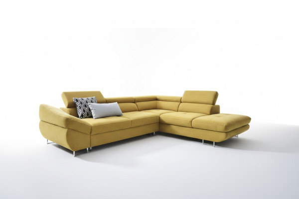 Esquinero Sofás Sets en forma de L Sofá acolchado suave Mobiliario de sala Telas Amarillo Nuevo