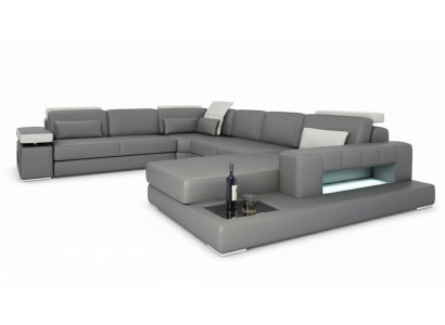 Sofás Gris Nuevo Sofá en forma de U Sofá de tela Sofá Conjunto de salón Diseño Moderno Cuero