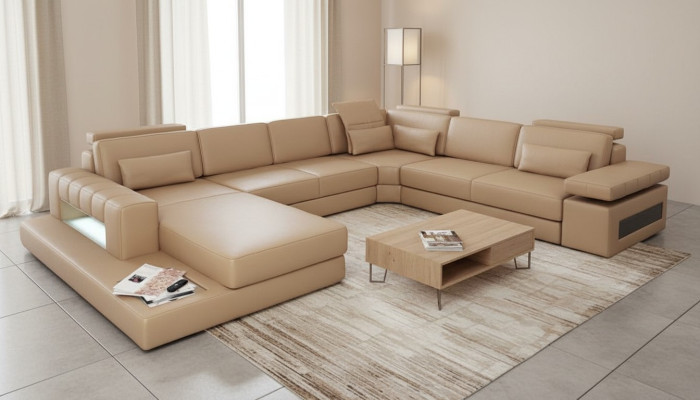 Conjunto de salón en forma de U, diseño moderno, sofá, sofá esquinero de cuero acolchado, nuevo.