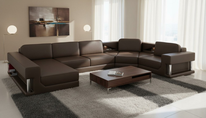 Sofá de esquina acolchado con forma de U para salón, nuevo, de cuero, diseño de sofá.