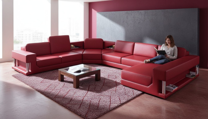 Sofá en forma de U, sofá acolchado, sofá modular, diseño de sofá de esquina de cuero, tapicería nueva.