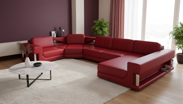 Sofá en forma de U, sofá acolchado, sofá modular, diseño de sofá de esquina de cuero, tapicería nueva.
