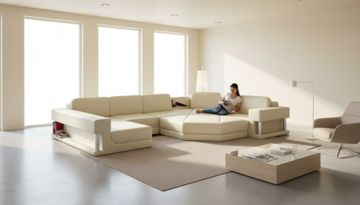 Sofá esquina en forma de U Sofá de salón Sofá Sofá Sofá moderno Sofá de diseño Textil Cuero