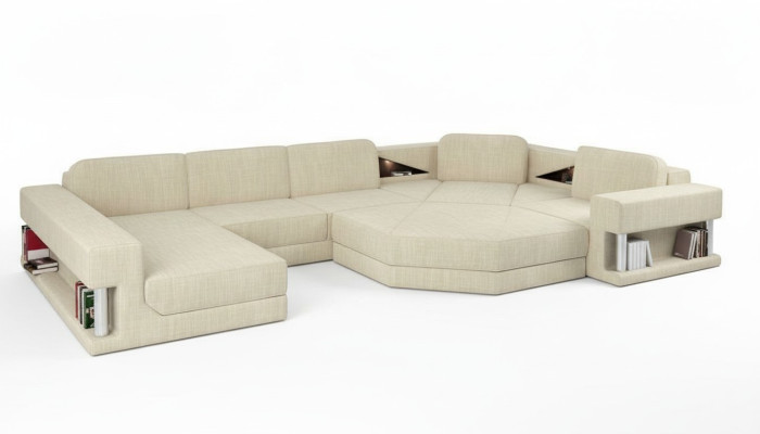 Diseño de sofá de esquina en tela. Sofás modernos en forma de U. Conjunto de salón esquinero tapizado. Muebles nuevos.