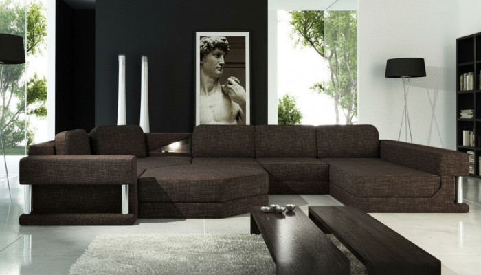 Salón en forma de U con función de cama, tela de tela, sofá de esquina grande, sofá, tapizado, sofá.
