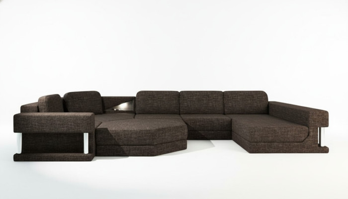 Salón en forma de U con función de cama, tela de tela, sofá de esquina grande, sofá, tapizado, sofá.