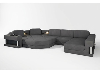 Sofá de diseño tapizado en tela moderna con función de cama en forma de U.