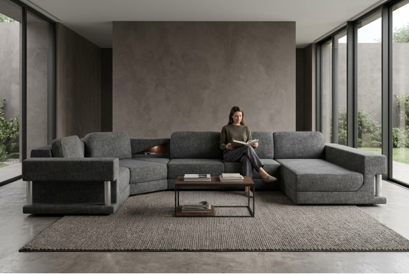 Sofá esquinero en forma de U con función de cama, sofá cama nuevo, paisaje de sala, sofá multifuncional.