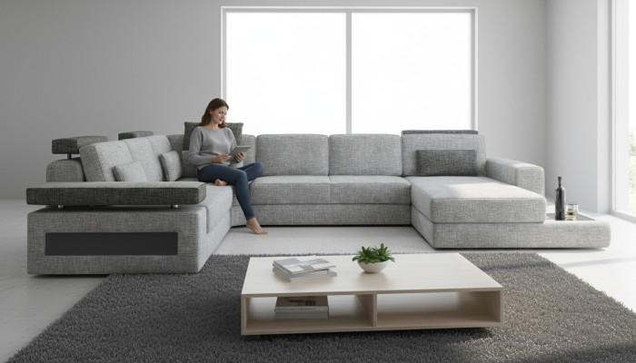 Sofá de esquina en forma de U para el salón, sofá esquinero, sofá rinconera XXL de tela acolchada