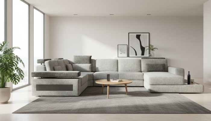 Sofá de esquina en forma de U para el salón, sofá esquinero, sofá rinconera XXL de tela acolchada