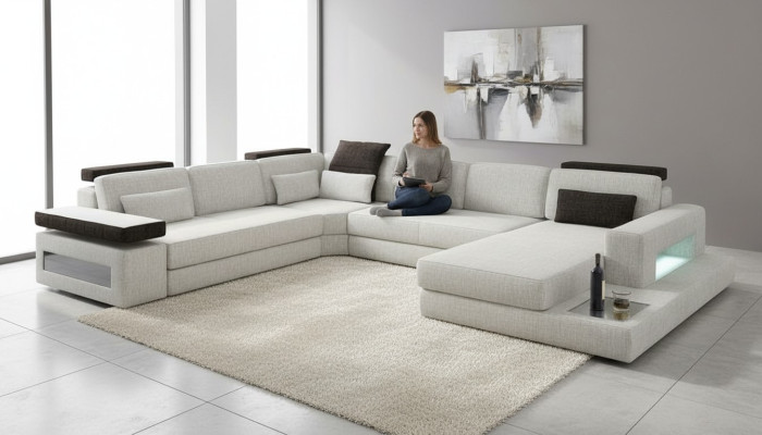 Sofá de tela, sofá en forma de U, diseño de sala de estar moderno, sofá de esquina diseño